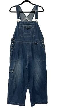 Vintage Carolina Blues Denim Bib Overalls Womens L Blue Baggy Cropped Y2K